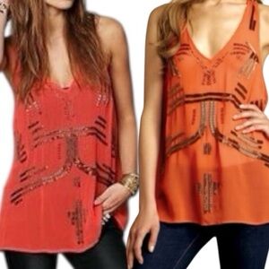 Free People “Follow My Lead”  Sheer Beaded Tank Size Small (S)